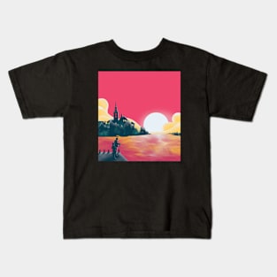 Sunset and fishing view landscape Kids T-Shirt